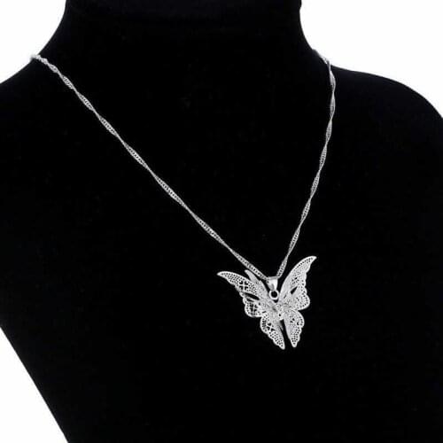 Hollow Lovely White Butterfly Lady Luxury Pendant Silver Color Necklace Jewelry for Women Gift