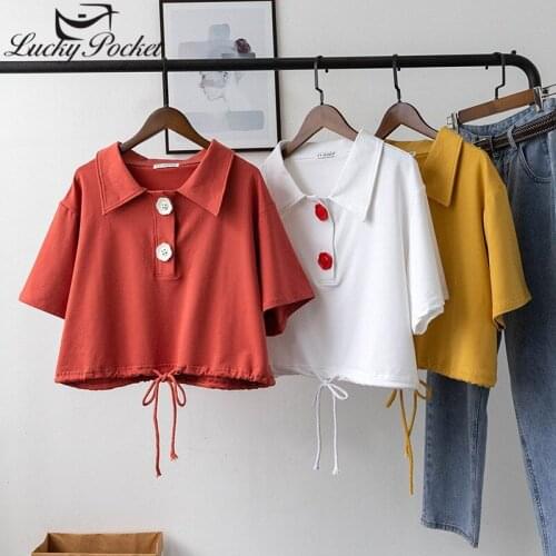 Women Summer Fashion Loose Solid Color Sweet T-Shirt Female New Turn-down Collar Tees Ladies Green Brand Casual Slim Tops ML188