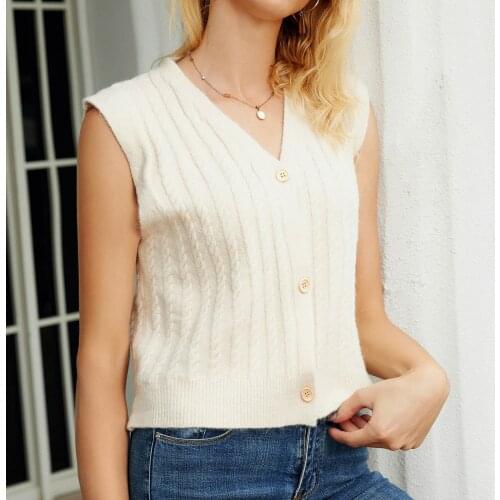 Autumn Womens Comfy Knitted Tanks Jackets Sleeveless Button Up Ladies Jackets Solid Color V-Neck Casual Jackets Tanks chaleco