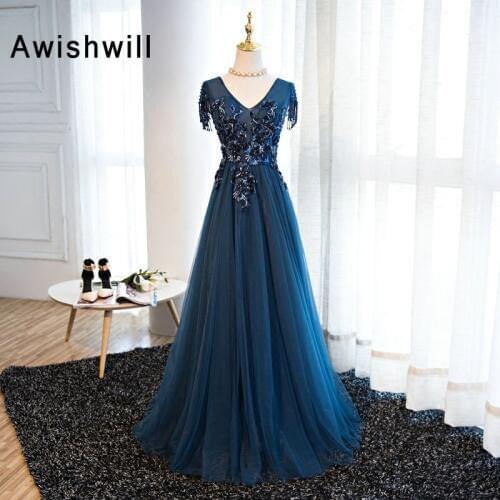 Real Photos Women Evening Dress Long 3D Floral Appliques Beading Banquet Elegant Floor-length Party Prom Dress Robe De Soiree
