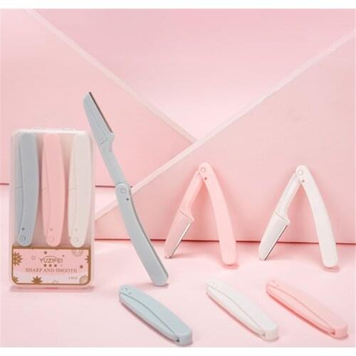 1/3pcs Foldable Portable Eyebrow Trimmer Makeup Facial Eyebrow Lip Folding Razor Hair Remover Sharp Stainless Steel Makeup Tools