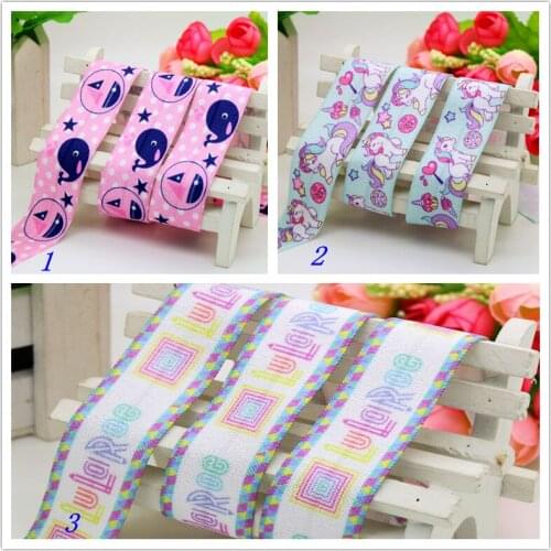 1'' Free shipping Fold Elastic FOE unicorn whale printed headband headwear hairband diy decoration wholesale 25mm S458