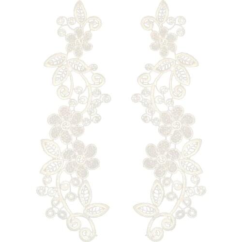 1Pair Floral Venise Lace Applique Embroidered Wedding Lace Motif Sewing Crafts