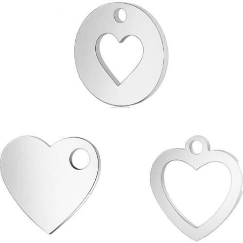 10pcs/lot Wholesale Stainless Steel Tone Heart Charms for DIY Pendent Jewelry Making Findings Gift Accessories
