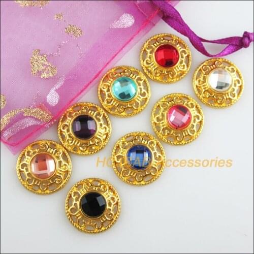 16 New Flower Charms Gold Color Round Crystal Mixed Connectors 18mm