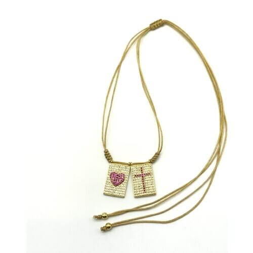 5pcs/lot Handmade Item Heart And Cross Double Pendants Adustable Chocker