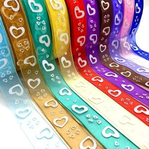 5Yardsl 25mm Transparent Gauze Ribbon heart Printing Pattern Gift Packaging Christmas Ribbon DIY Handmade Accessories