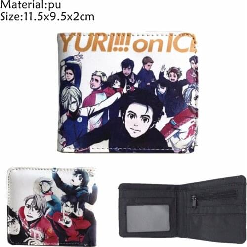 Anime YURI!!! on ICE Yuri Katsuki PU Short Wallet Bifold Photo Card Holder Layers Purse Boys Coin Pocket leather Cartoon womens