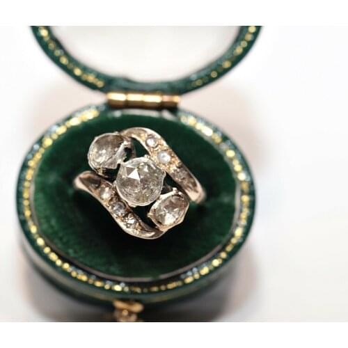 ANTIQUE ORIGINAL OTTOMAN 10K GOLD NATURAL ROSE CUT DIAMOND DECORATED PRETTY RING