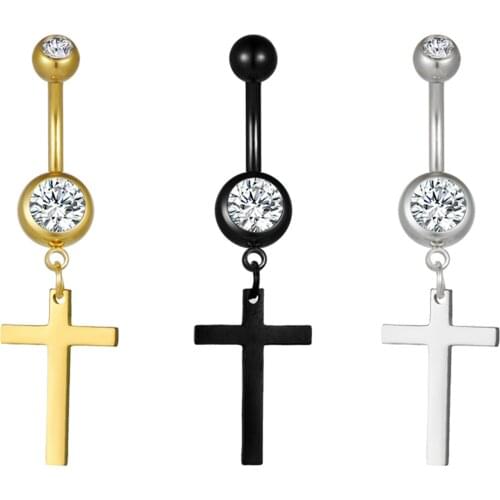 BONISKISS 2021 Fashion Rhinestone Cross Dangle Navel Belly Button Barbell Ring Men Women OmbligoBody Piercing Jewelry Wholesale