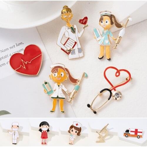 New Hot Sale Medical Medicine Brooch Pin Stethoscope Electrocardiogram Heart Shaped Pin Nurse Doctor Backpack Lapel Jewelry