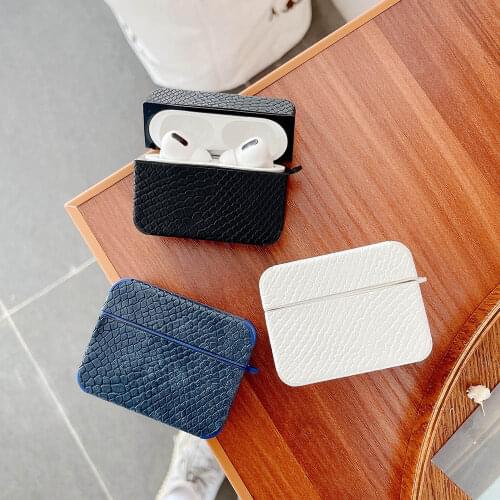 Luxury Leather Earphone Case for AirPods 12Pro Soft TPU Snakeskin Pattern Colorful Cover for Air Pods 3pro Funda Shell