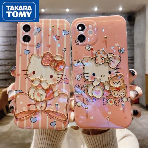 TAKARA TOMY HelloKitty Blu-ray Phone Case for IPhone7/8P/X/XR/XS/XSMAX/11/12Pro/12min Phone Couple Case Cover