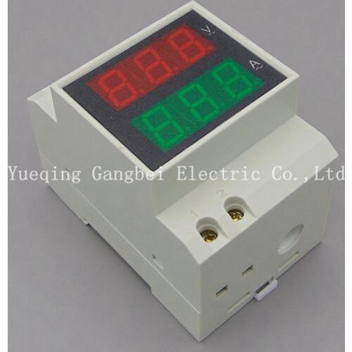 D52-2042 Din rail Dual LED display Voltage and current meter Din-rail voltmeter ammeter range AC 80-300V 0.1-99.9A