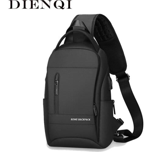 DIENQI Business Shoulder Strap Handbags Black Mens Small Handbag Male USB Charge Short Trip Messengers Bag Anti-theft Tote Bags