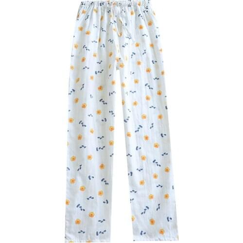 Double-layer Gauze Sleep Trousers Womens Woven Cotton Thin Loose Beach Pants with Side Pockets Home Pants Pantalon Plage Femme