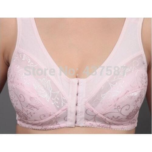 Front Five buttons Wire free cotton bra Breathable women vest deep V glossy plus size bras for young girl mother big breast C3-5