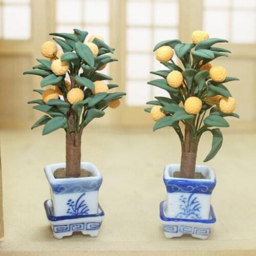 1:12 Simulation Orange Tree in Pot Model Decoration Dollhouse Accessories Doll House Miniature