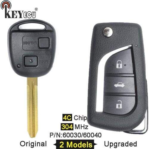KEYECU 304MHz 4C Chip P/N:60030/ 60040 Original/ Upgraded Flip Folding 2 Button Remote Car Key Fob for Toyota Avensis Verso RAV4