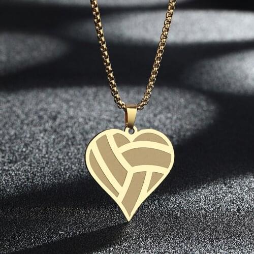 CHENGXUN Love Heart Shaped Engraved Basketball Pendant Necklace for Women Men Stainless Steel Charm Chain Choker Jewelry Gift