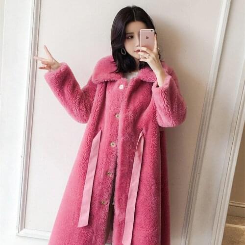 Shearing Cute Real Women Coat Korean Warm Sheep Fur Jacket Woolen Overcoat Abrigos Mujer Invierno 2020 9229 YY622
