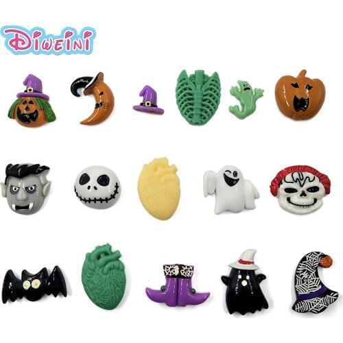 8pcs Flat Base Halloween Signs Model Resin Miniature Figurine home Garden Wedding Doll Phone case Decoration DIY Accessories