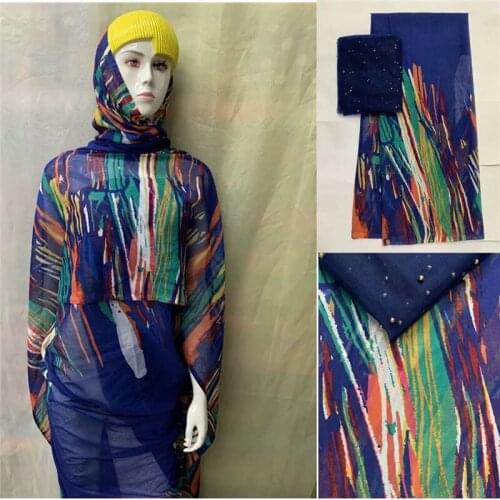 Fashion design high quality embroidery printed cotton african lace fabric for lady dress textile material 5+2 yards/set. L781919