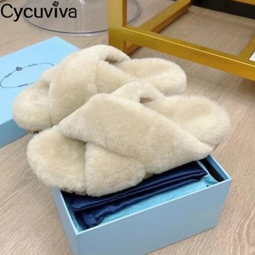 Luxury Fur Flat Slippers Women Designer Platform Slides Wool Casual Brand Shoes Ladies Summer Mules Comfortable Slippers