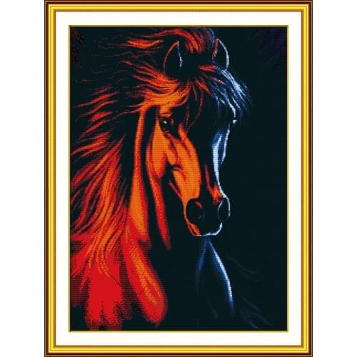 Horse animal cross stitch kit black canvas partial stitching 14ct 11ct embroidery DIY handmade needlework 2 colors available