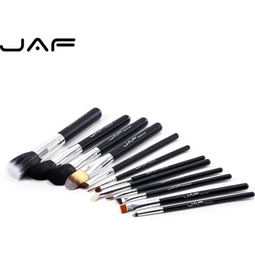 JAF 12pcs Portable Nylon Animal Hair Makeup Brush Set with Cylindrical Storage Bag