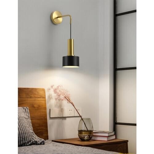 Nordic Led Bedside Wall Lamp Black Brass Post-modern Simple Luxury Wall Lights Stairs Corridor Mirror AC90-260V