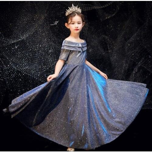2020 New Pretty Catwalk Pageant Girls Dresses Flower Girl shoulderless Sequines Dresses Communion Dress for girls Vestidos L09