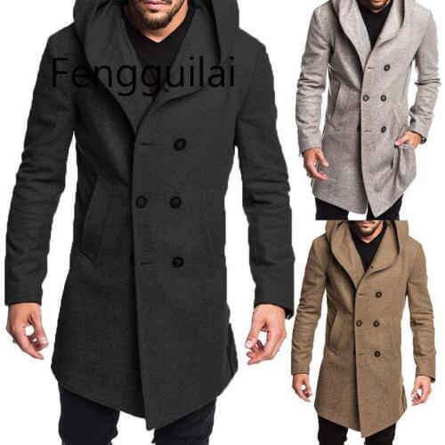 2020 New Style Fashion Winter Warm Mens Solid Button With Pocket British Style Woolen Camel Casual Trench Overcoat Long