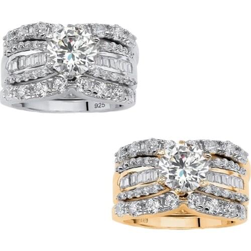 2021 New 3pcs/set Gold/Silver Plated Engagement Rings For Women Full Zircon Female Bride Jewelry Valentine Party Birthday Gifts