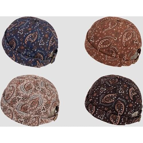 New Fashion Cashew Flowers Embroidery Men Hat Vintage Women Couple Hip-hop Skullcap Beanie Hat Cap Brimless Retro Hats