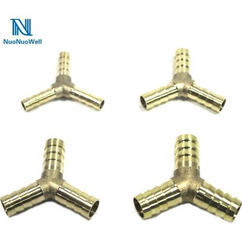 NuoNuoWell Brass Barbed Tee Connector Y Type Cooper Pneumatic joint Gas Pipe Irrigation Fittings 5Pcs-Pack 6/8/10/12 MM OD