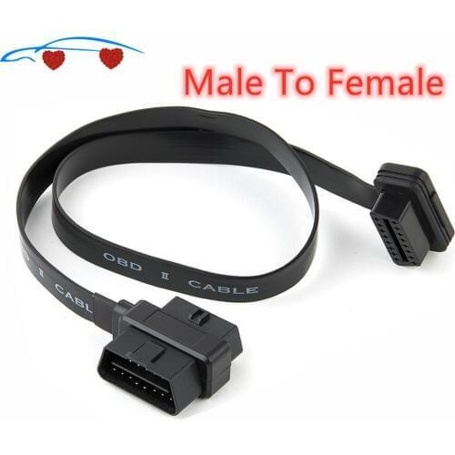 OBD 2 Flat Thin As Noodle OBDII OBD2 16Pin ELM327 Male To Female Elbow Extension Cable High Quality