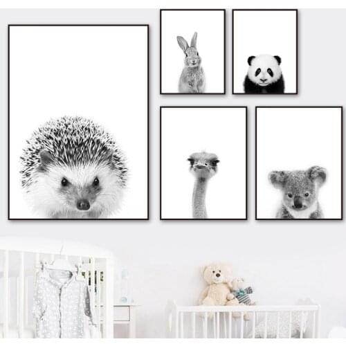 Black White Panda Koala Monkey Ostrich Nordic Posters And Prints Wall Art Canvas Painting Animal Wall Pictures Kids Room Decor