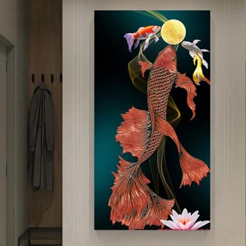 Full square round diamond painting Koi fish and lotus diamond embroidery rhinestone 5d cross stitch mosaic diamond inlaid A826