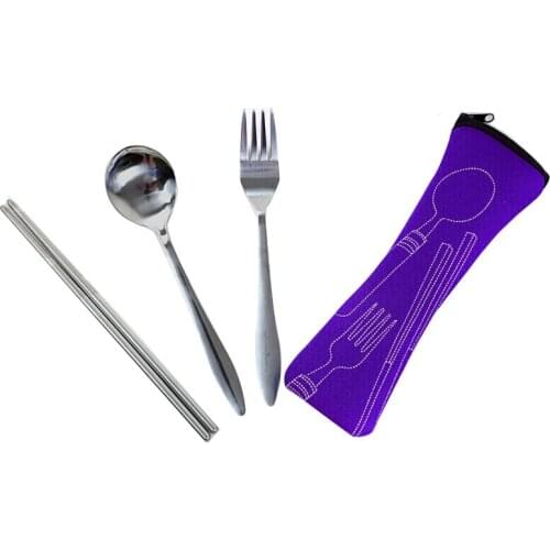 Portable Travel 3 Pcs 1 Set Stainless Steel Cutlery Bag Fork Kit Outdoor Silverware Kitchen Dining