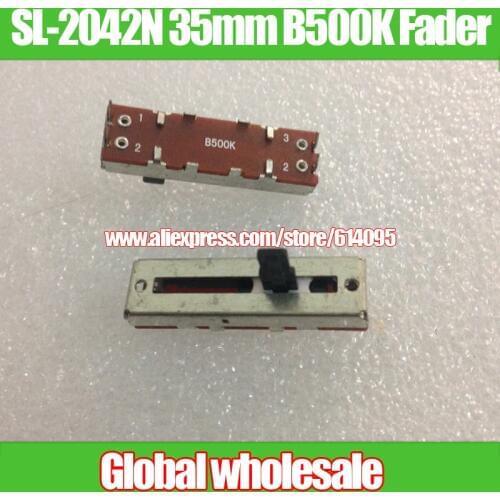 2pcs SL-2042N 35mm Straight Slide Potentiometer B500K / Mono Fader Variable resistors / Black Handle 10MM White Shell 4 feet