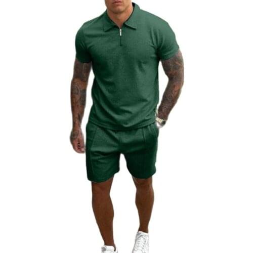 Striped Polo shirt Men Suits Sports Fitness Sets Mans Summer Casual Tracksuit absorb sweat Tshirt and Jogging shorts 2 Pieces