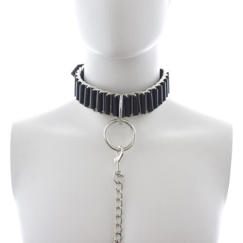 Handmade Unisex Leather Neck Collar With Choker Heavy Metal Chain For Bdsm Slave Role Play Women Girls Bondage Cosplay Fetish