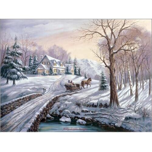 Needlework for embroidery DIY DMC Color High Quality - Counted Cross Stitch Kits 14 ct Oil painting - Winter Sunrise