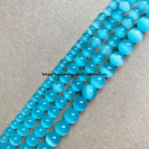 2lots more 10% off ! Natural Moon Stone Lake Blue Cat Eye 15" Round Loose Beads 4 6 8 10 12mm Pick Size For Jewelry Making DIY