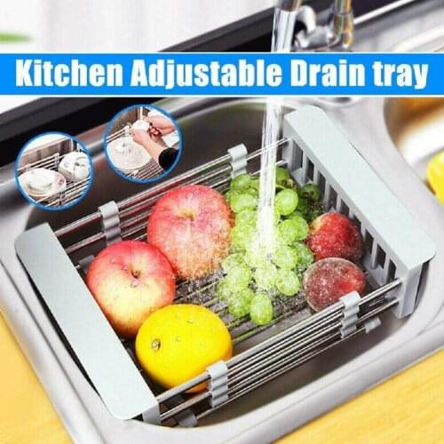 Steel Adjustable Dish Drying Rack Telescopic Filter Organizer Supplies Basket Countertop Rack Drainage Kitchen W4B7
