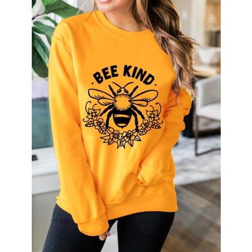 BEE KIND Women Sweatshirt Flowers Bee Sweats be kindness Pullovers Fall Autumn fashion casual pure cotton Vintage Tops