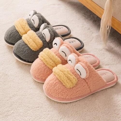Women Cotton Slippers Winter Cute Warm Plush Soft Thick Sole Shoes Non-Slip Men Couples Home Indoor Bedroom Ladies Fur Slides