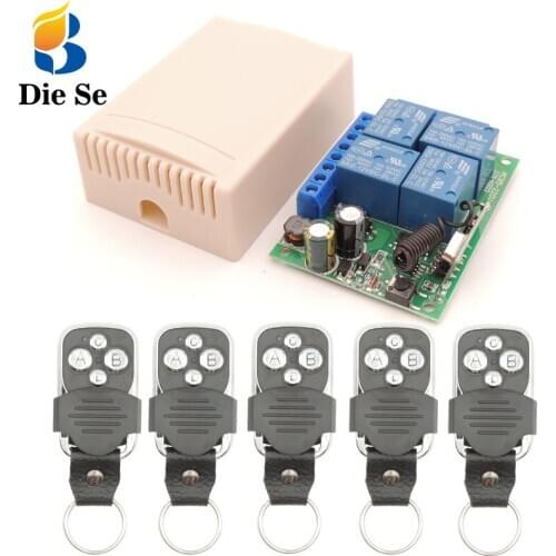 433MHz Universal Wireless Remote Control AC 110V 220V 4CH rf Relay Receiver and Transmitter Key-fobs for Garage/LED/Light/Fan