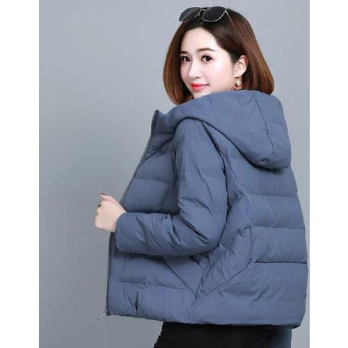 New Fall Winter Hooded Short Wadded Jacket Women Casual Solid Loose Zipper Cotton Padded Outwear Casual Thick Parkas Coat Ladies